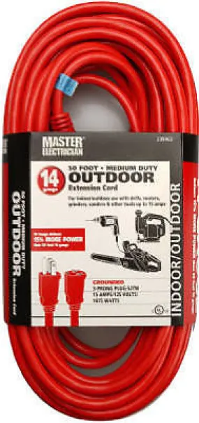 02408ME 50' 14/3 SJTW-A RED 15A IN/OUT EXTENSION CORD