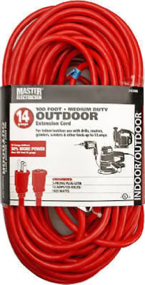 02409ME 100' 14/3 SJTW-A RED 13A IN/OUT EXTENSION CORD