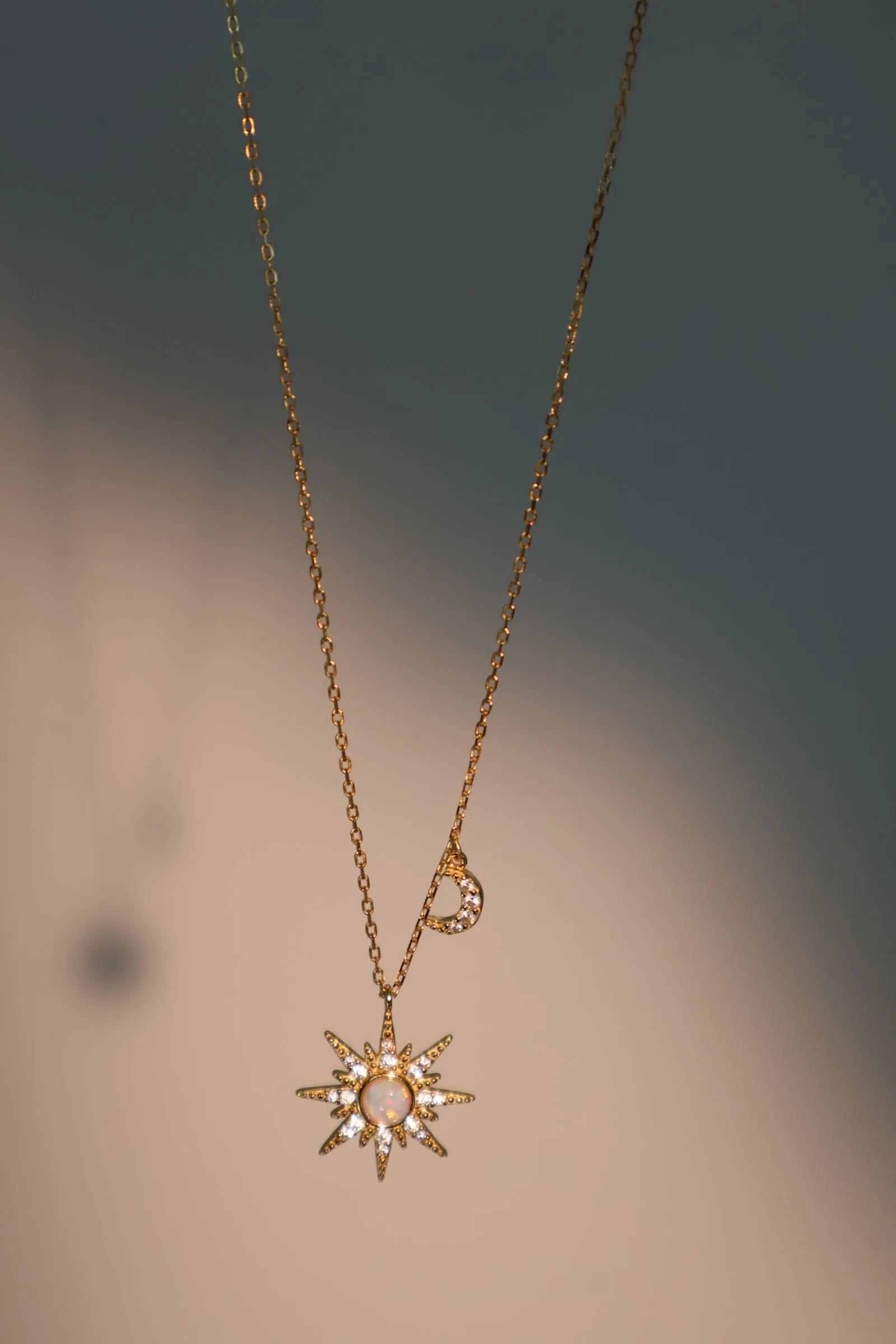 18K Gold Vermeil White Opal Pole Star Necklace