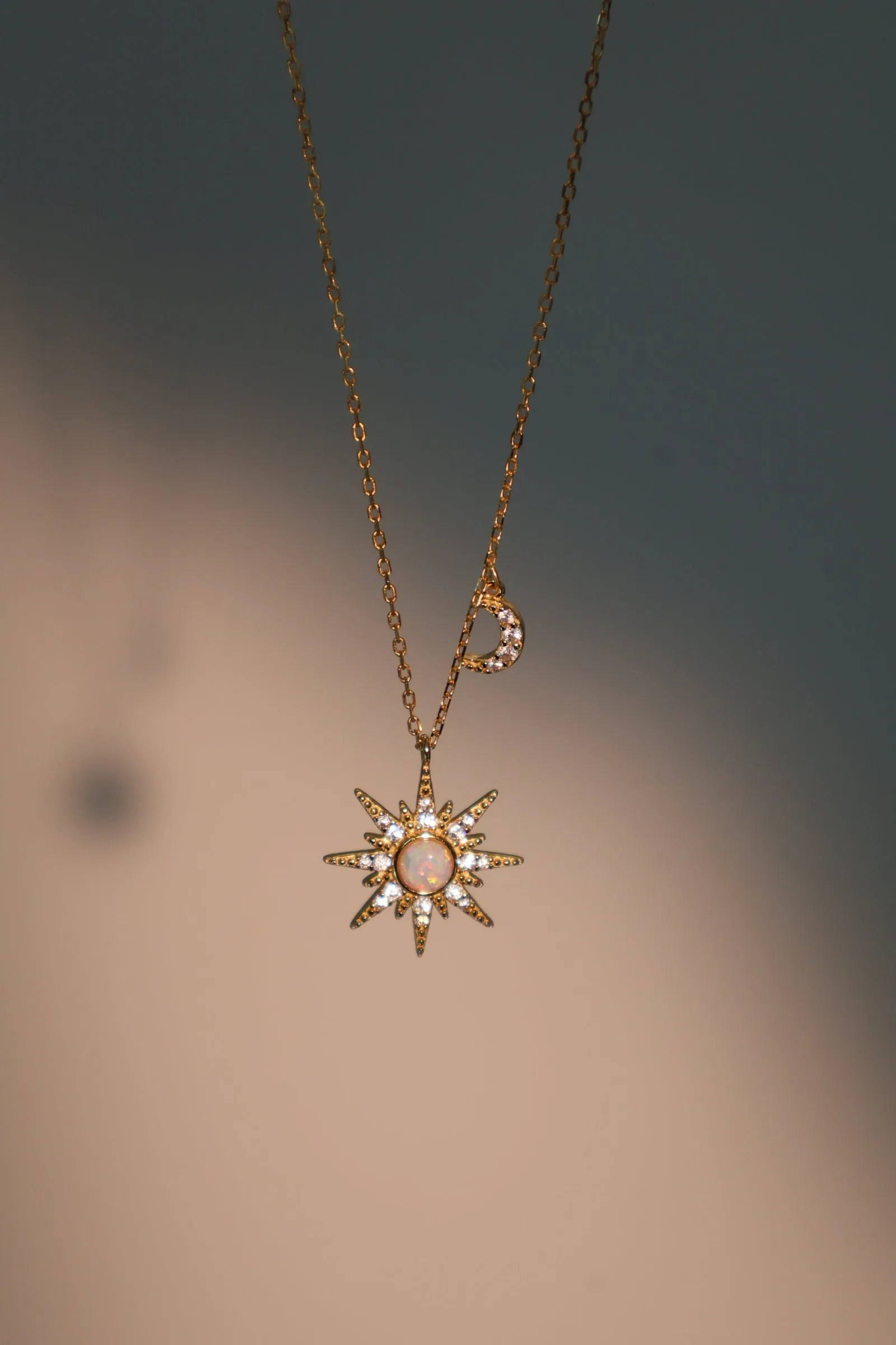 18K Gold Vermeil White Opal Pole Star Necklace