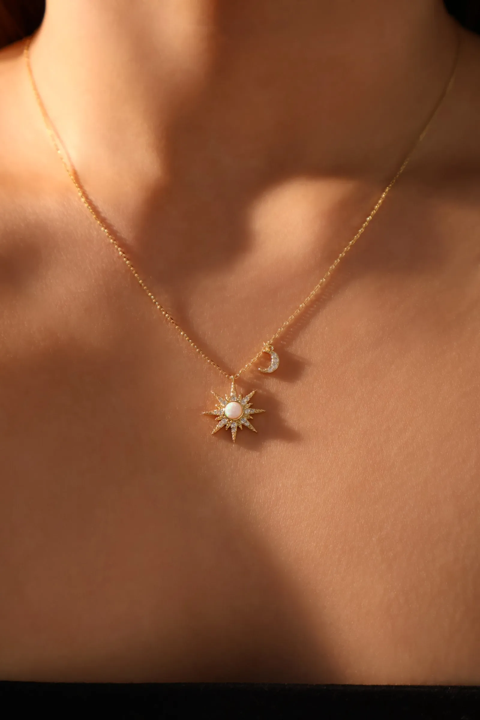 18K Gold Vermeil White Opal Pole Star Necklace