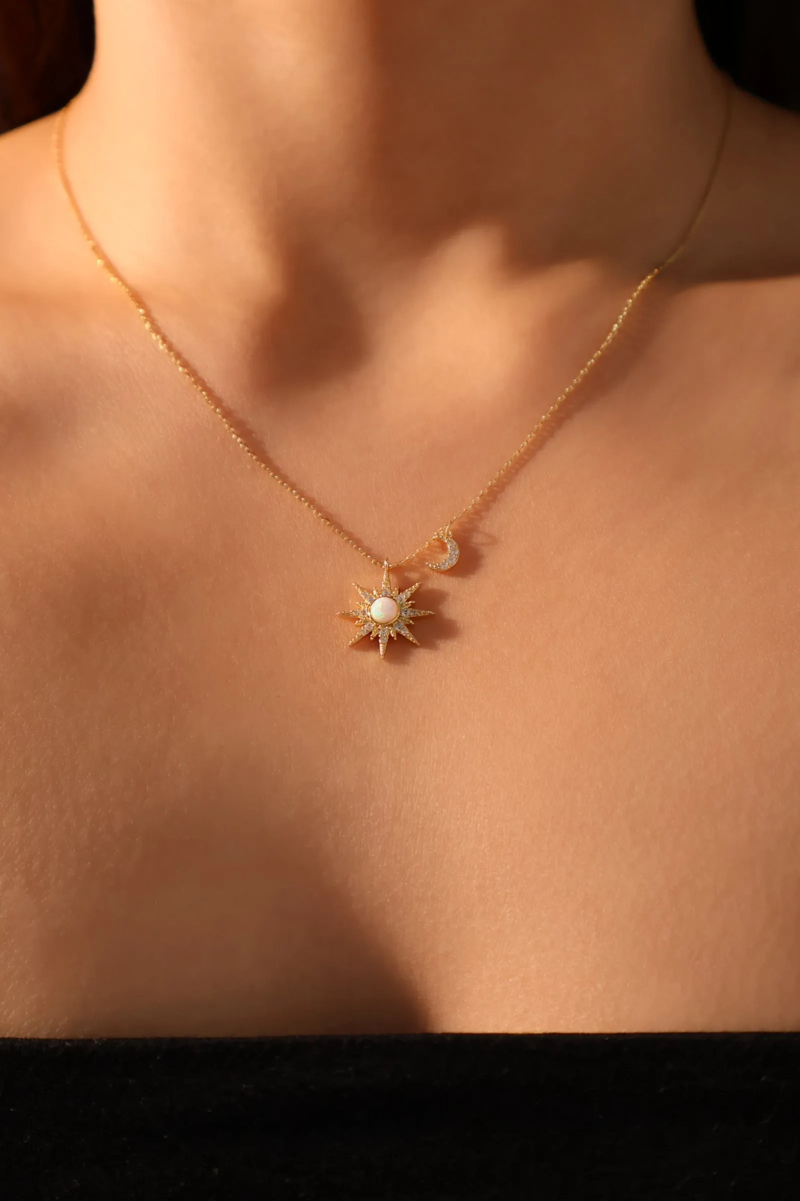 18K Gold Vermeil White Opal Pole Star Necklace