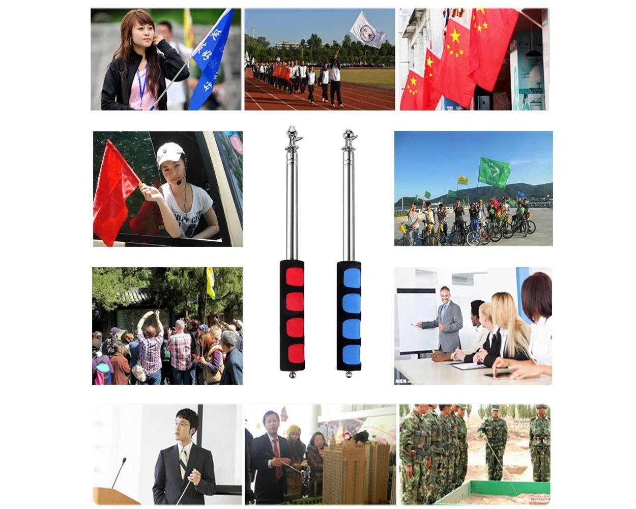 2 Pcs Handheld Flag Pole Stainless Steel Tour Guide Flag Pole