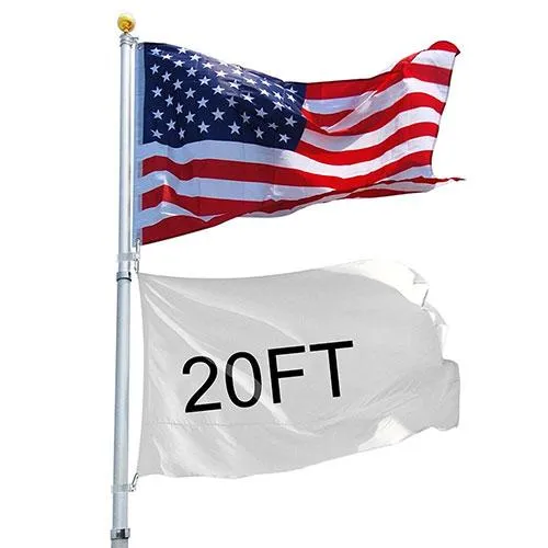 20ft Telescopic Aluminum Flag Pole Free 3'x5' for 2 flags