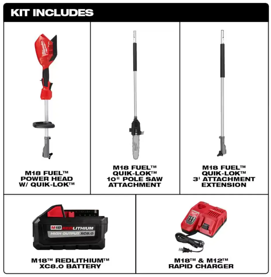 2825-21PS Milwaukee M18 Fuel 10" Pole Saw w/ QUIK-LOK Kit