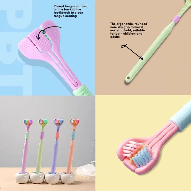 360-Degree V-Shaped Soft Bristle Toothbrush with Tongue Scraper and Anti-Slip Handle