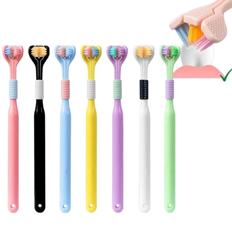 360-Degree V-Shaped Soft Bristle Toothbrush with Tongue Scraper and Anti-Slip Handle