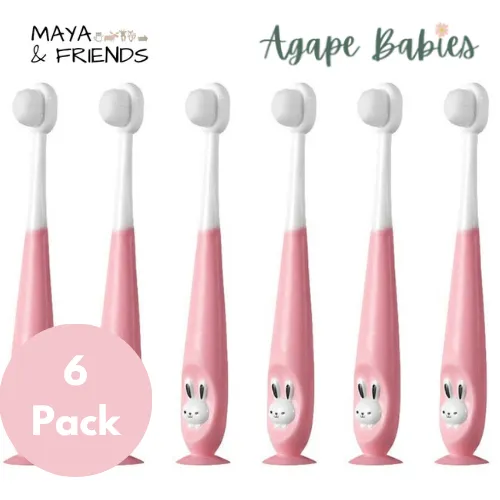 [6-Pack] Maya & Friends Ultra Fine Nano Bristle Kids Toothbrush With Case - 4 Color