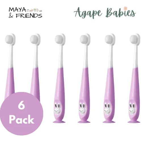 [6-Pack] Maya & Friends Ultra Fine Nano Bristle Kids Toothbrush With Case - 4 Color