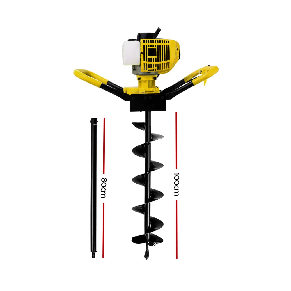 80cc Petrol Post Hole Digger, 200mm Auger   Extension - Giantz