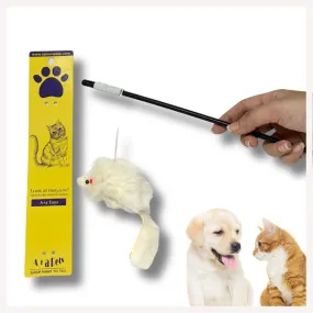 A a Pets' Cat Wand Teaser Interactive Toy with Retractable Feather Mouse Toy - White