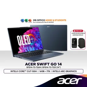 Acer Swift Go 14 SFG14-73-726N/7331 14" Laptop (Intel® Core™ CU7-155H | 16GB | 1TB SSD | Intel® ARC Graphics)