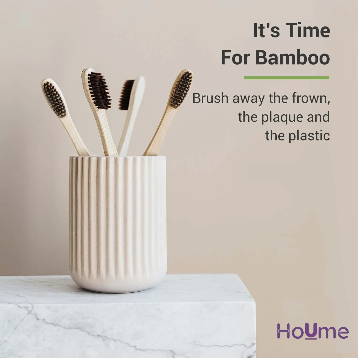 Bamboo Toothbrush with Activated Charcoal Bristles - Pack of 4