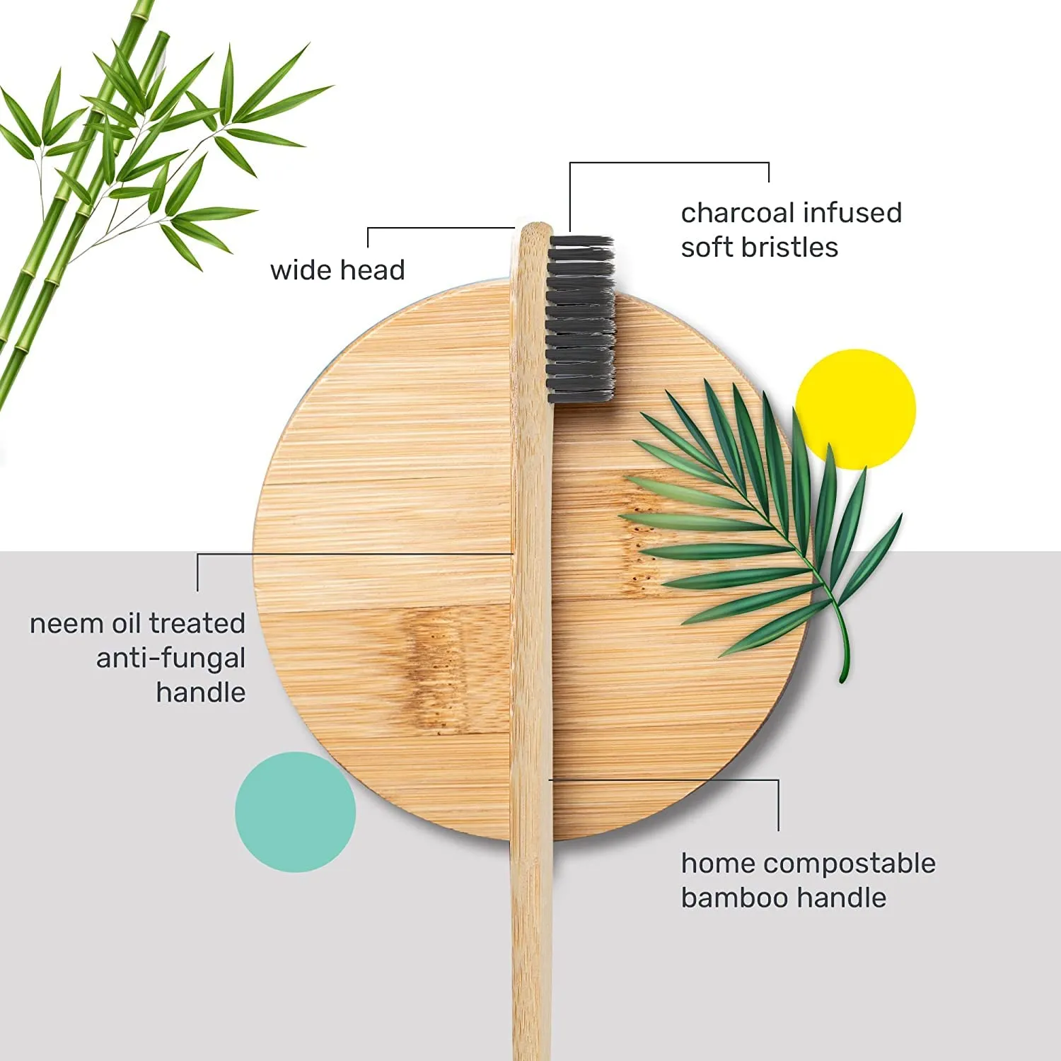 Bamboo Toothbrush with Activated Charcoal Bristles - Pack of 4