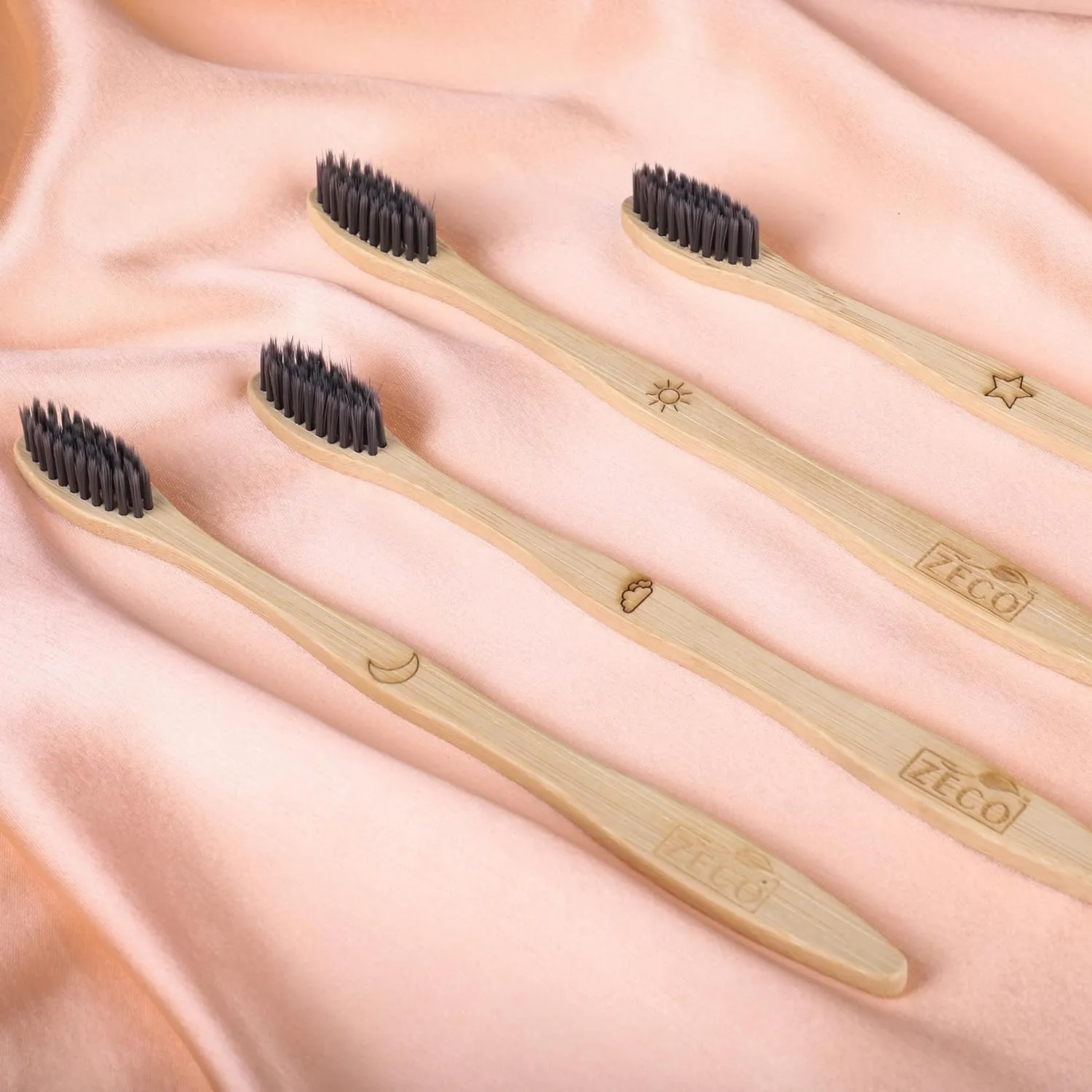 Bamboo Toothbrush with Activated Charcoal Bristles - Pack of 4