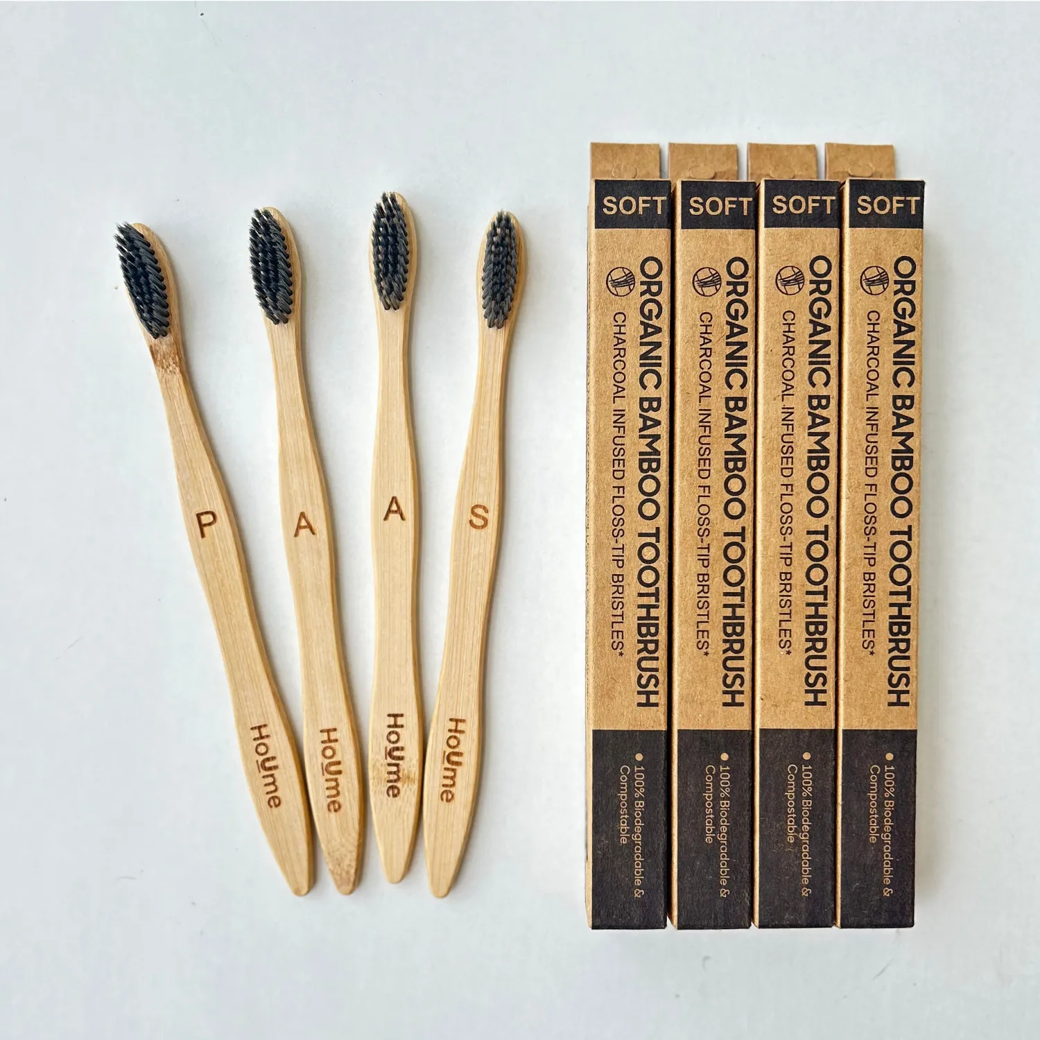 Bamboo Toothbrush with Activated Charcoal Bristles - Pack of 4