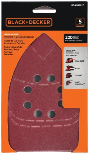 Black Decker BDAMM220 Sandpaper, 220 Grit, Medium :PK 5: QUANTITY: 1