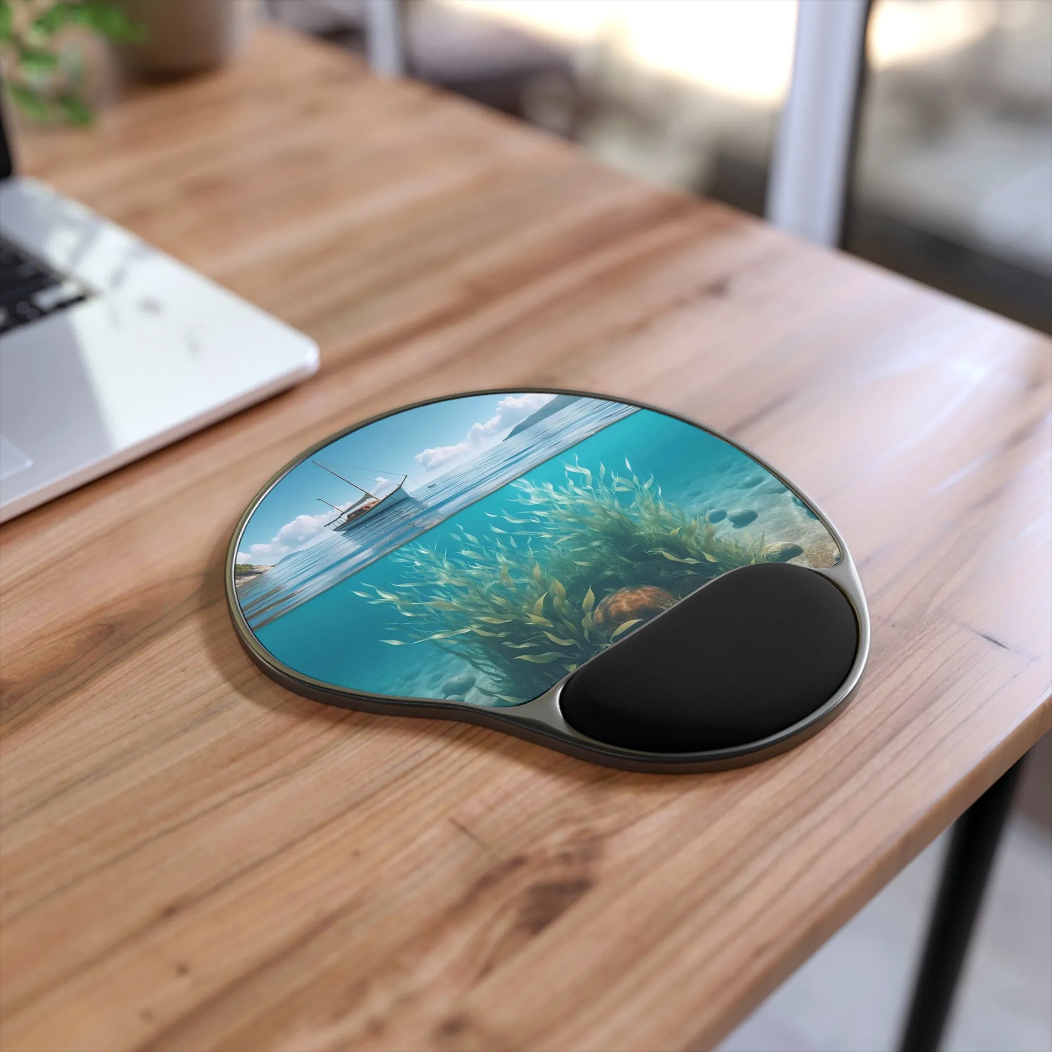 Boat,  seaweed in a clear sea on a sunny day Mouse Pad With Wrist Rest