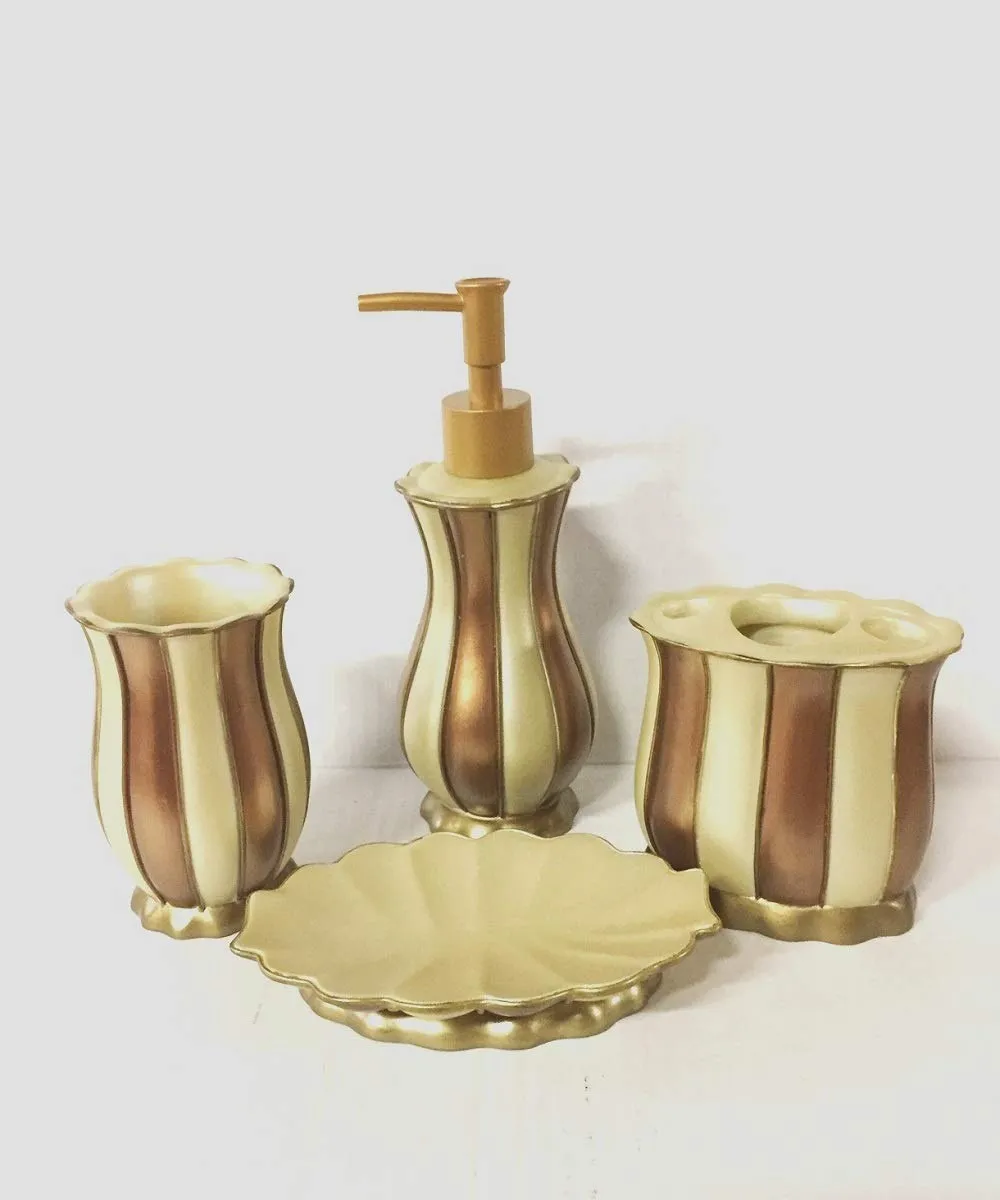 Brown And Beige Bathroom Accessory Set