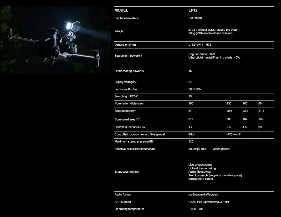 CZI LP 12 Searchlight & Broadcasting System for DJI Matrice M30/M30T