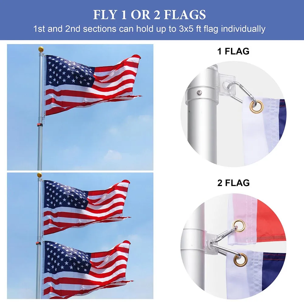 DIY 20 ft Telescoping Flag Pole with Solar Light on Top