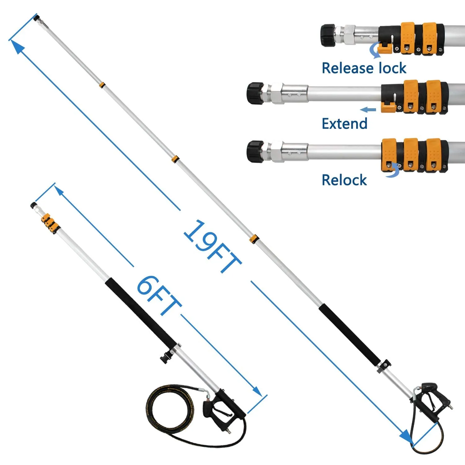 EDOU 19 feet High Pressure Power Washer Telescoping Lance Extension Wand - 1/4 Inch Quick