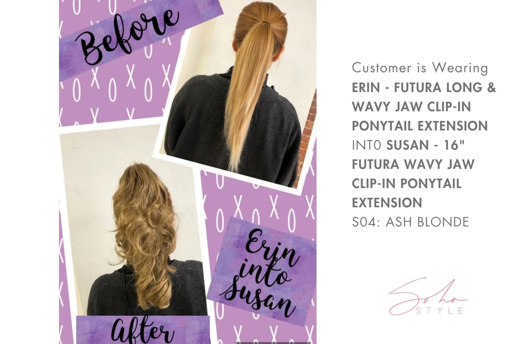 Erin - Futura Long & Wavy  Jaw Clip-In Ponytail Extension