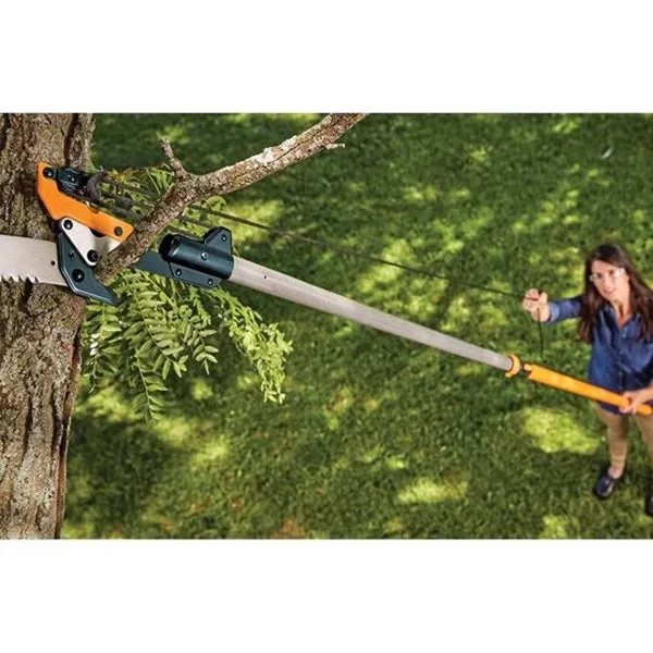 FISKARS 393981-1001 Pole Saw and Pruner, 1-1/8 in Dia Cutting Capacity, Steel Blade, 7 to 14 ft L Extension