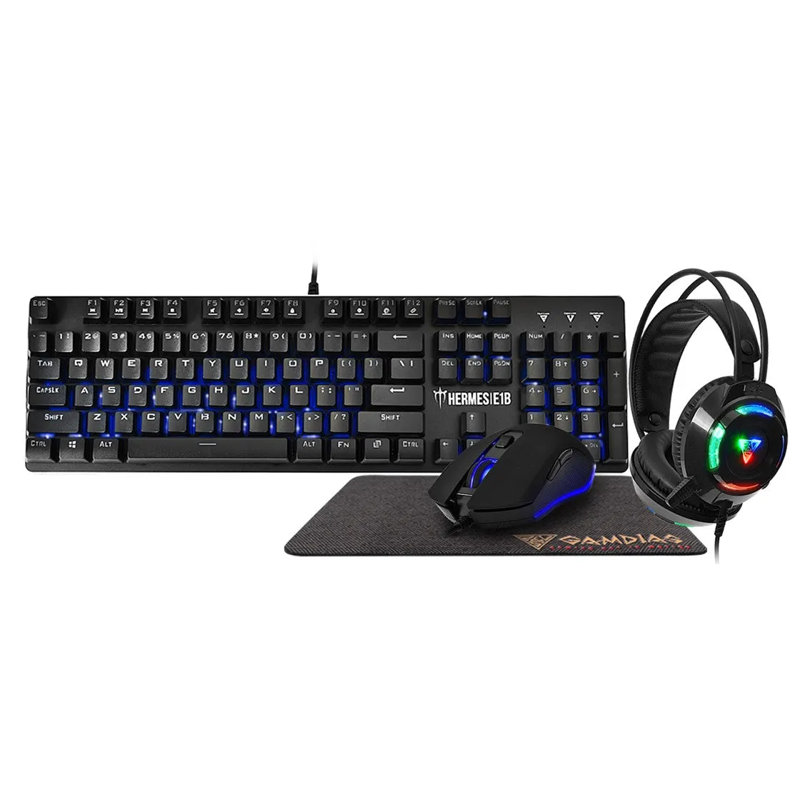 Gamdias HERMES E1B 4 in 1 Gaming Combo Mechanical Keyboard Blue Switch   Mouse   Mousepad   Headset 3.5mm Audio