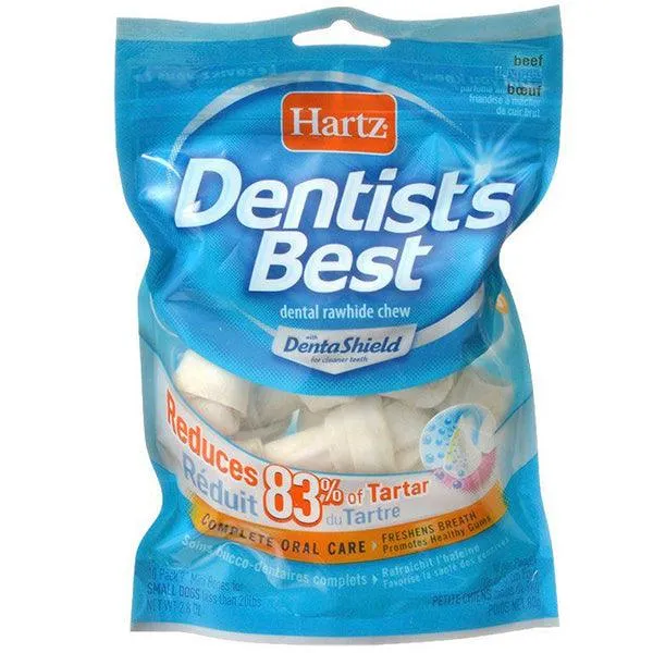 HARTZ DENTISTS BEST DENTAL RAWHIDE CHEW BEEF FLAVORED ROLLS 4'S 40G/1.41OZ