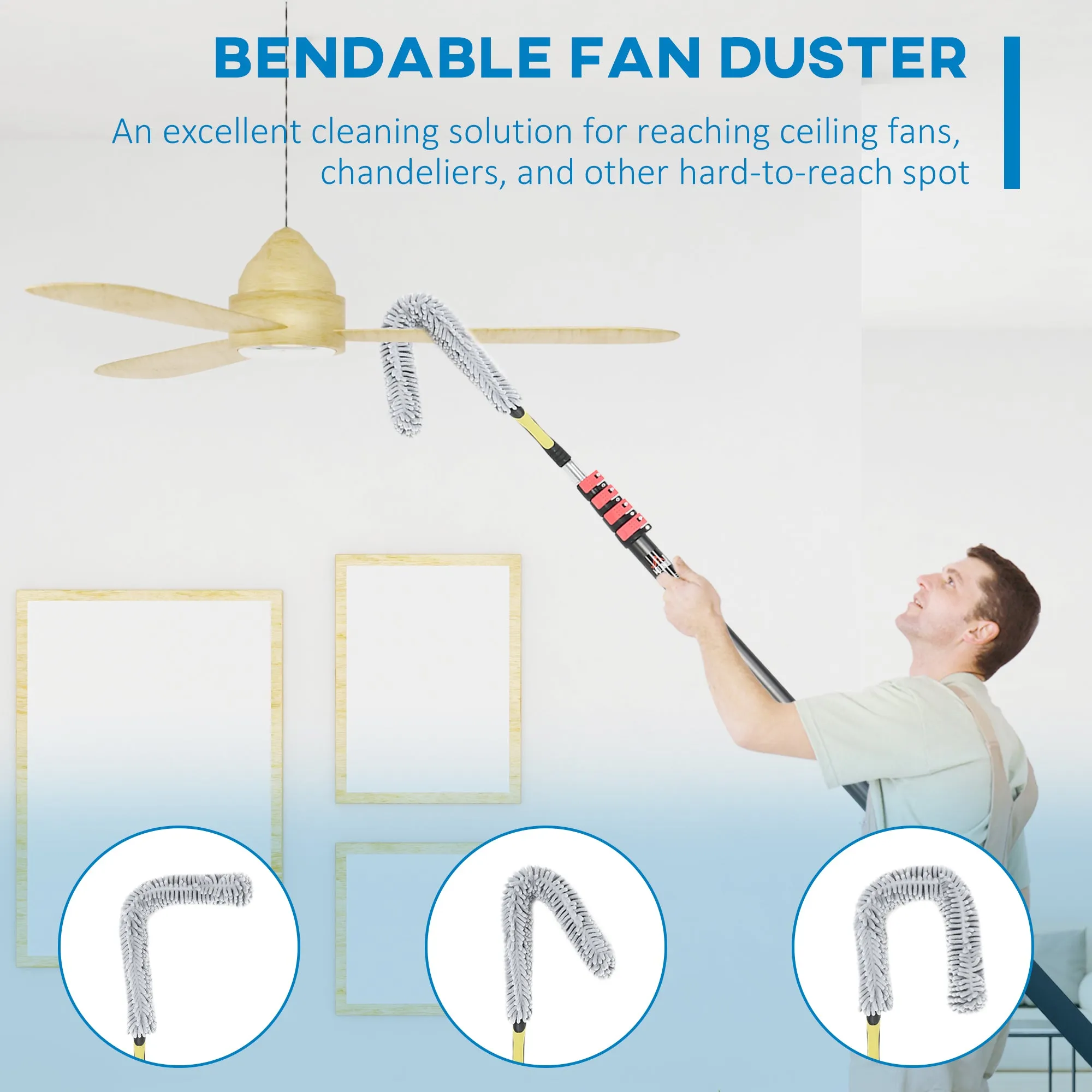 HOMCOM Extendable Feather Duster Cleaning Kit W/ Telescopic Pole 7.2m/23.6ft