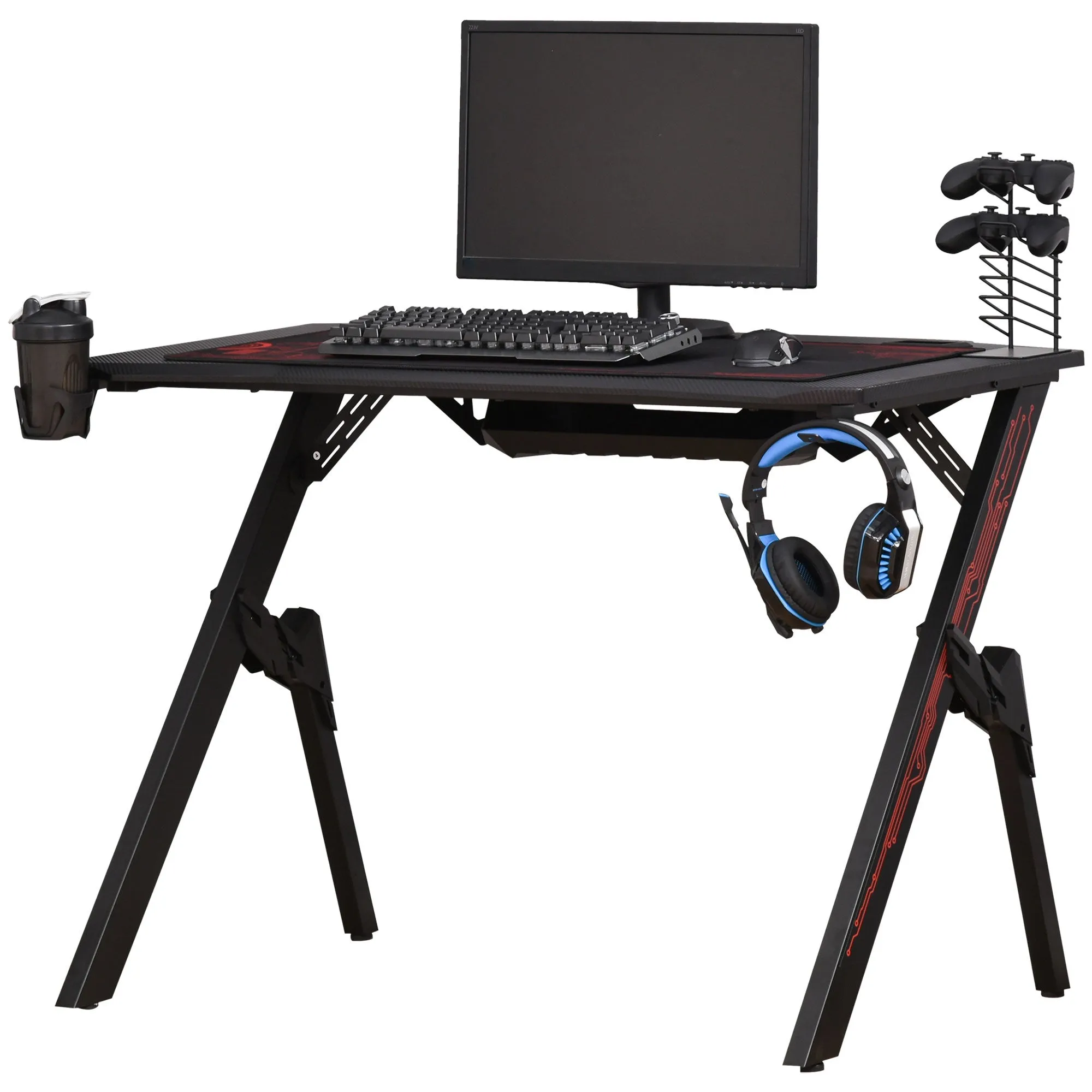 HOMCOM Gaming Desk w/ Game Handle Holder Cupholder Headset Hook for Workstation