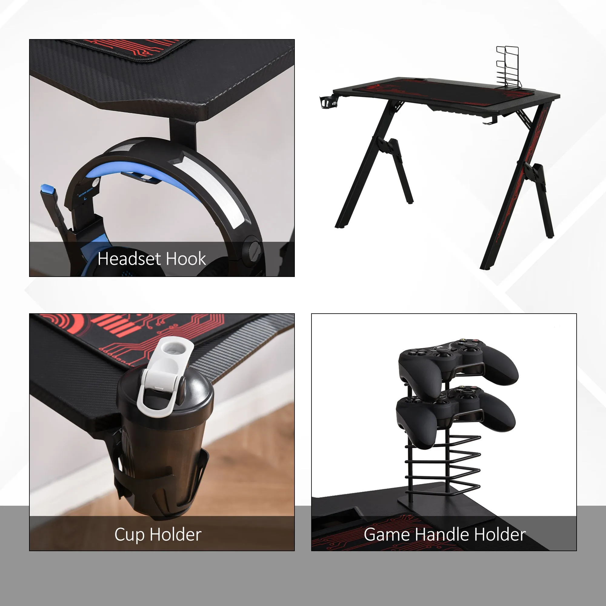 HOMCOM Gaming Desk w/ Game Handle Holder Cupholder Headset Hook for Workstation