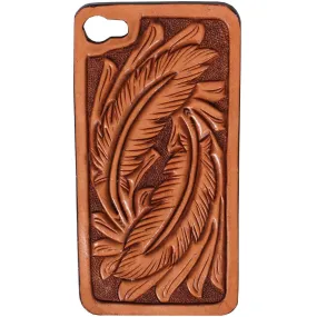 HPC20 - Natural Leather Feather Tooled iPhone Case