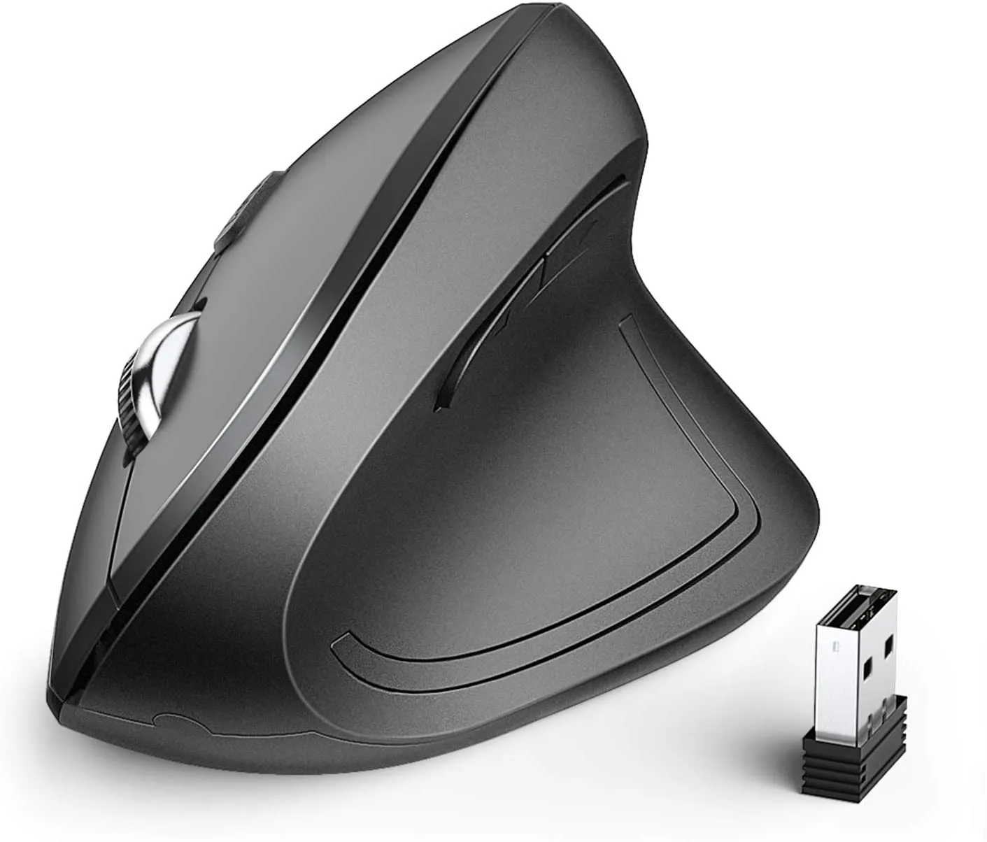 iClever WM-101 101 Ergonomic Vertical Wireless Mouse Black with 6 Buttons Adjustable DPI 49ft Bluetooth Transmission Whisper-quiet Click