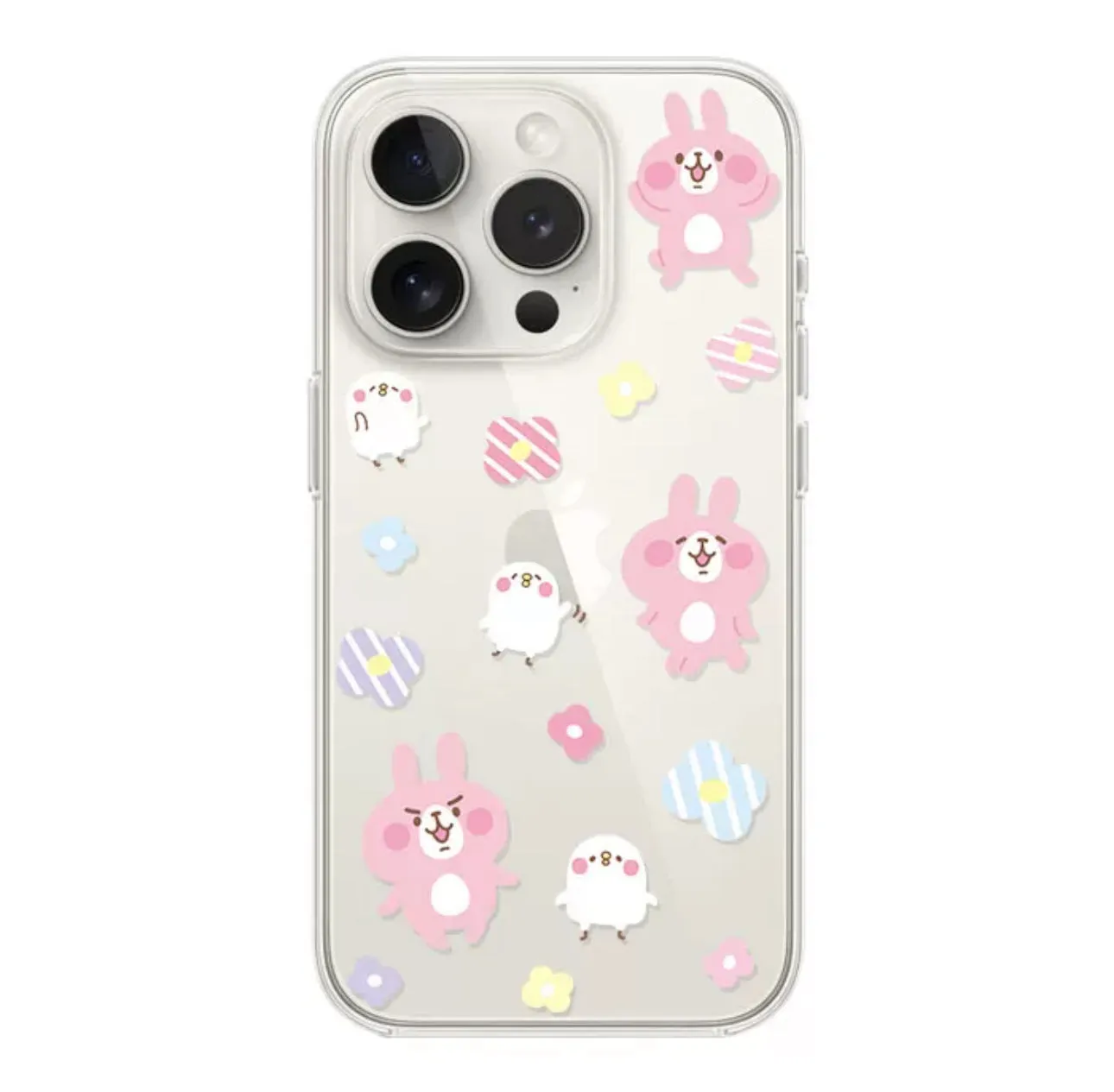 Japanese Cartoon Kanahei |  Dots & Flowers Pink Rabbit and White Chicken - iPhone Case 12 13 14 15 Pro Promax