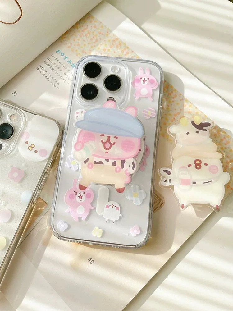 Japanese Cartoon Kanahei |  Dots & Flowers Pink Rabbit and White Chicken - iPhone Case 12 13 14 15 Pro Promax