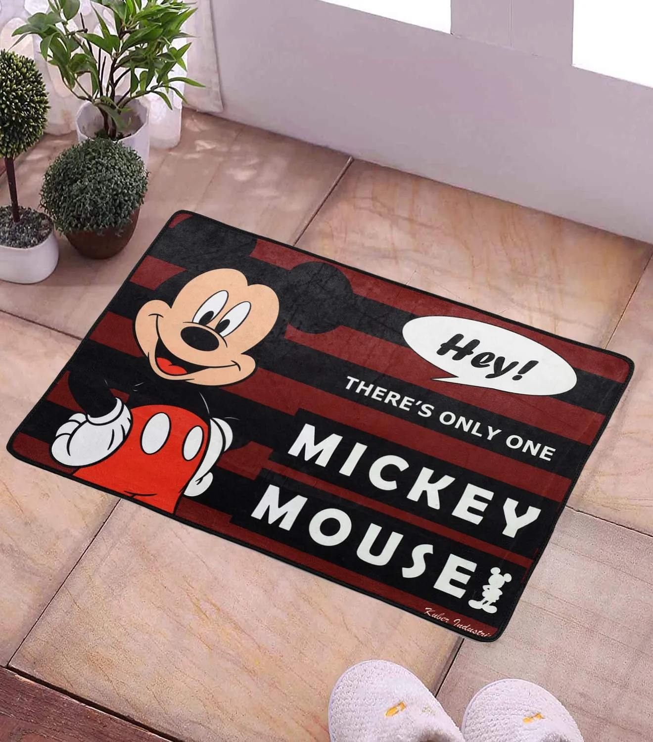 Kuber Industries Disney Mickey Mouse 2 Pieces Anti-Slip Door Mat 23"x15" (Maroon) - CTKTC46035