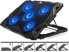 Laptop Cooling Pad, Portable Laptop Stand with 6 Angle Adjustable & 5 Quiet Blue LED Fans for 12-17.3 Inch Gaming Laptop, Laptop Cooler Built-In Dual USB Ports Support Mouse, Keyboard Device