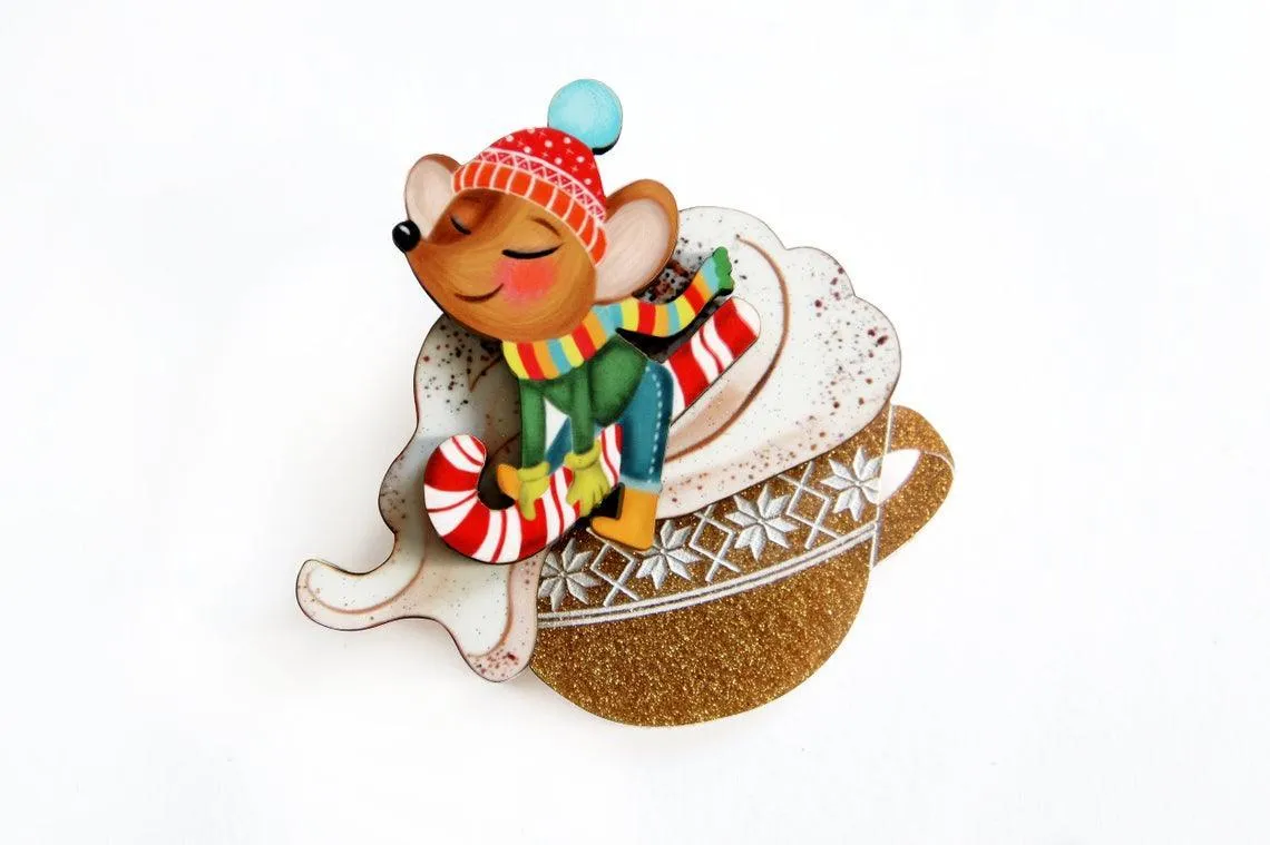 Little Mouse on Cappuccino Cream Brooch by Laliblue