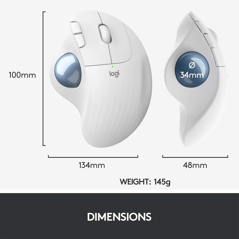 Logitech ERGO M575 Wireless Ergonomic Optical Mouse For Business with Trackball Sensor, 3 Programmable Buttons, 400-2000 DPI, and Logi Bolt and Bluetooth Connectivity for PC and Laptop Computers - Graphite, Off White