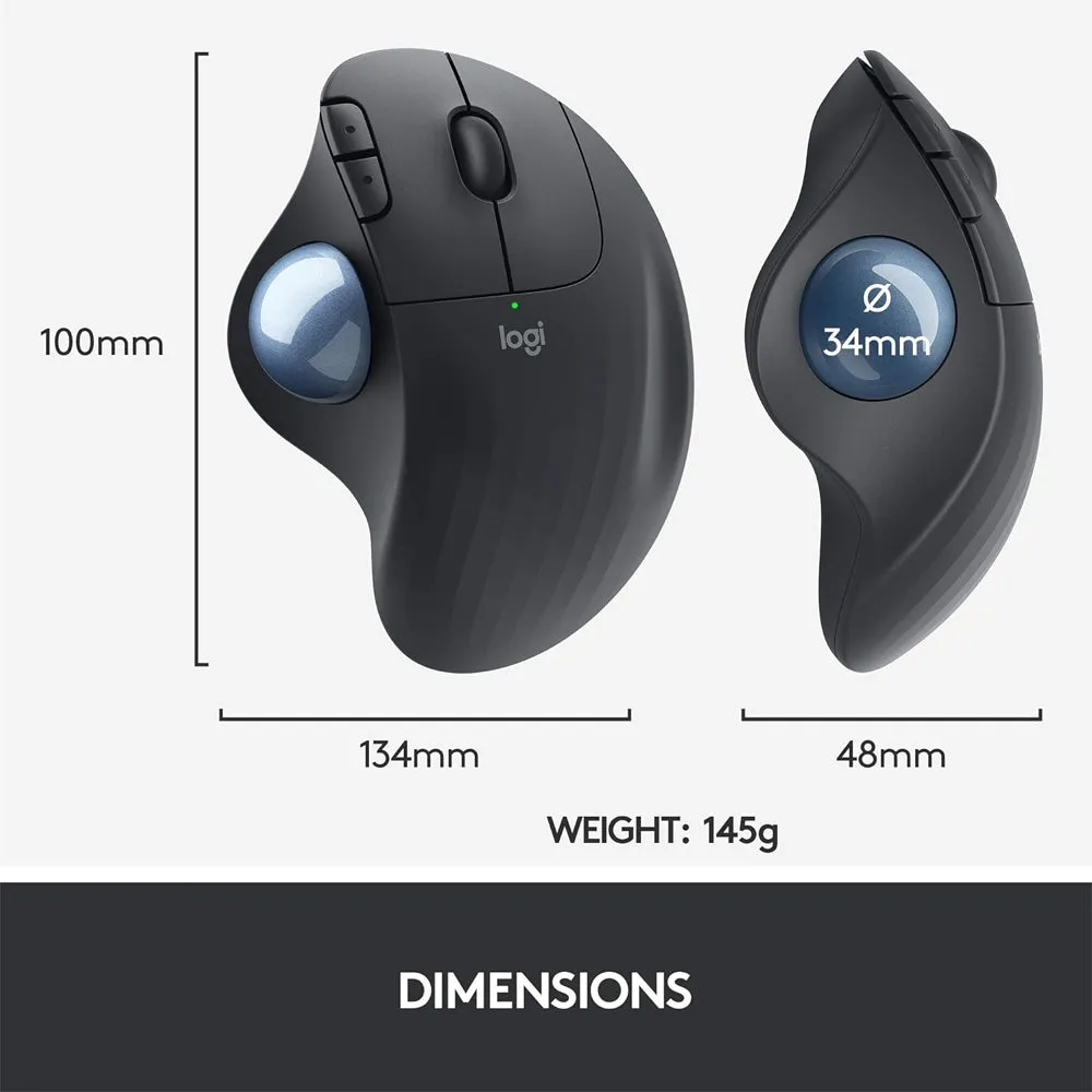 Logitech ERGO M575 Wireless Ergonomic Optical Mouse For Business with Trackball Sensor, 3 Programmable Buttons, 400-2000 DPI, and Logi Bolt and Bluetooth Connectivity for PC and Laptop Computers - Graphite, Off White