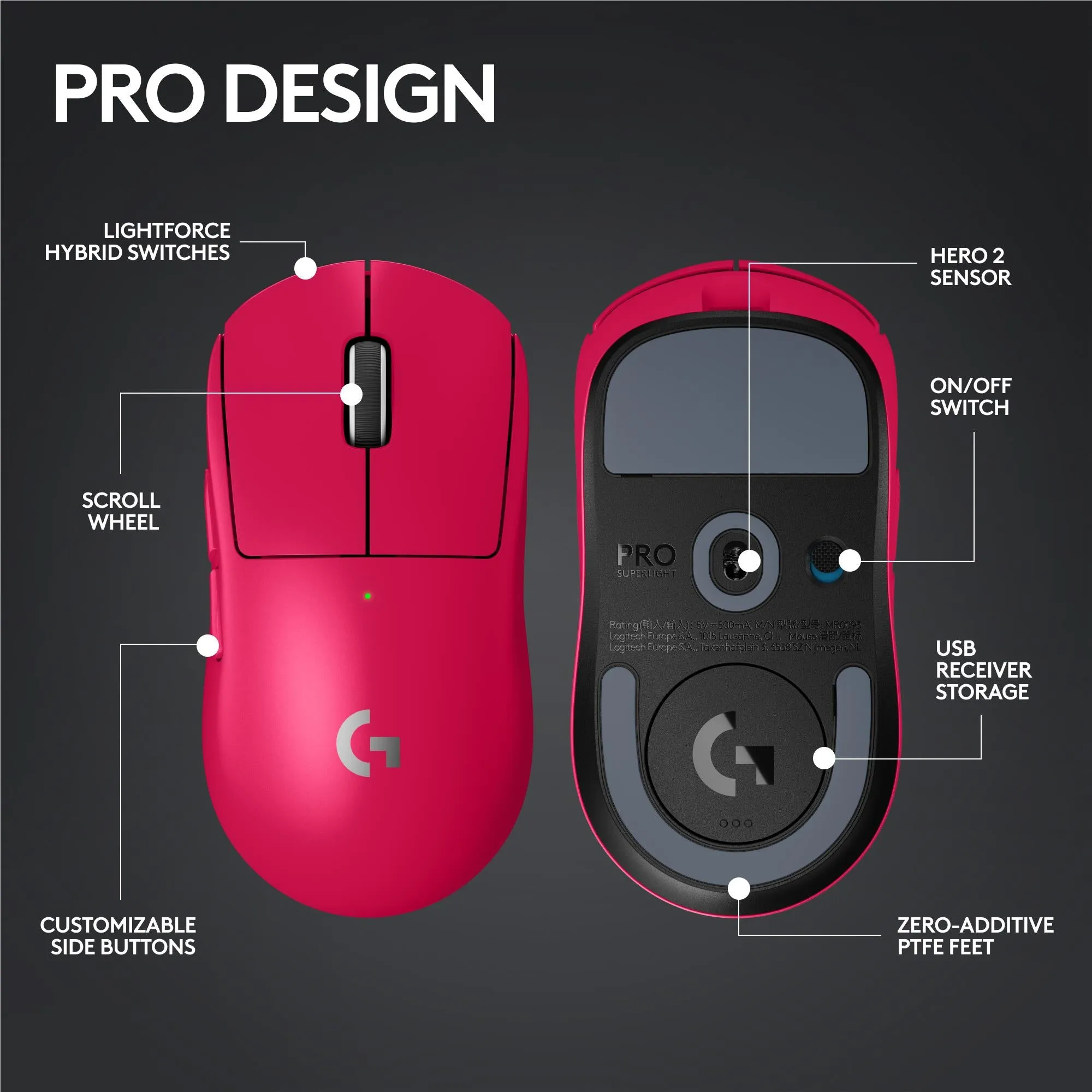 Logitech G PRO X SUPERLIGHT 2 LIGHTSPEED Wireless Gaming Mouse (Magenta)