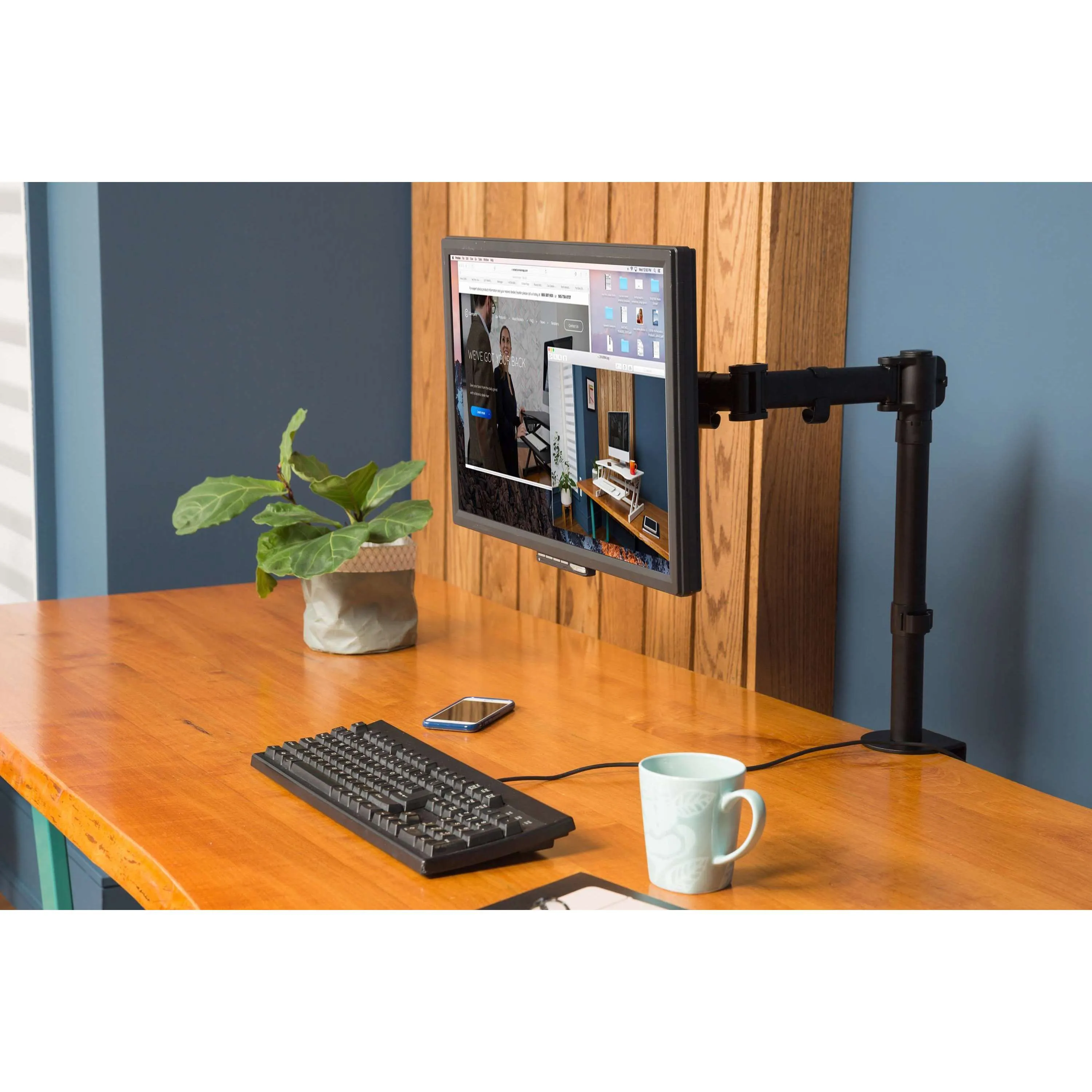 Lorell/Rocelco Double Articulated Desk Monitor Mount Arm, Fits 13"-32" Flat Panel Computer Monitors - R DM1, Black