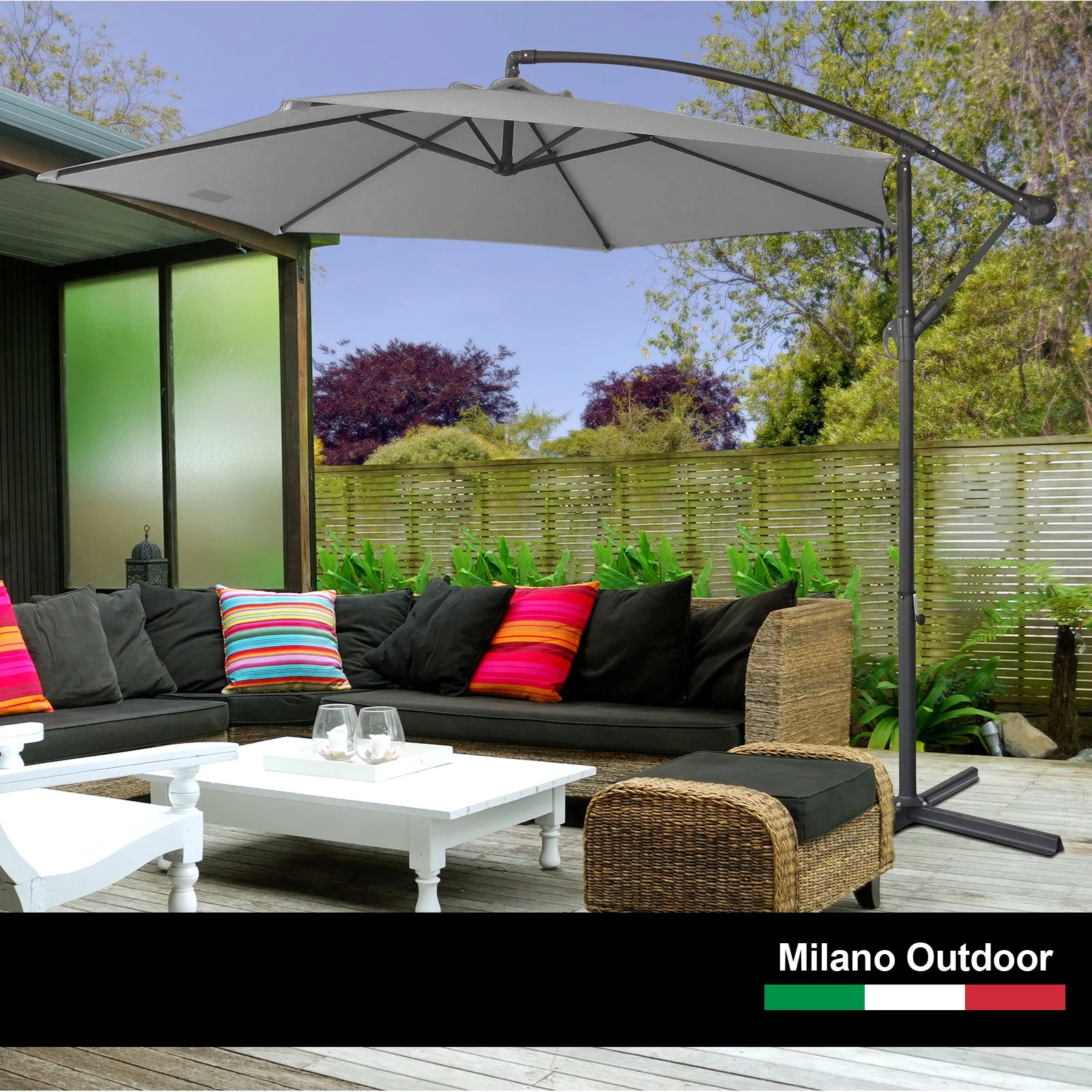 Milano 3M Outdoor Umbrella Cantilever With Protective Cover Patio Garden Shade - Grey