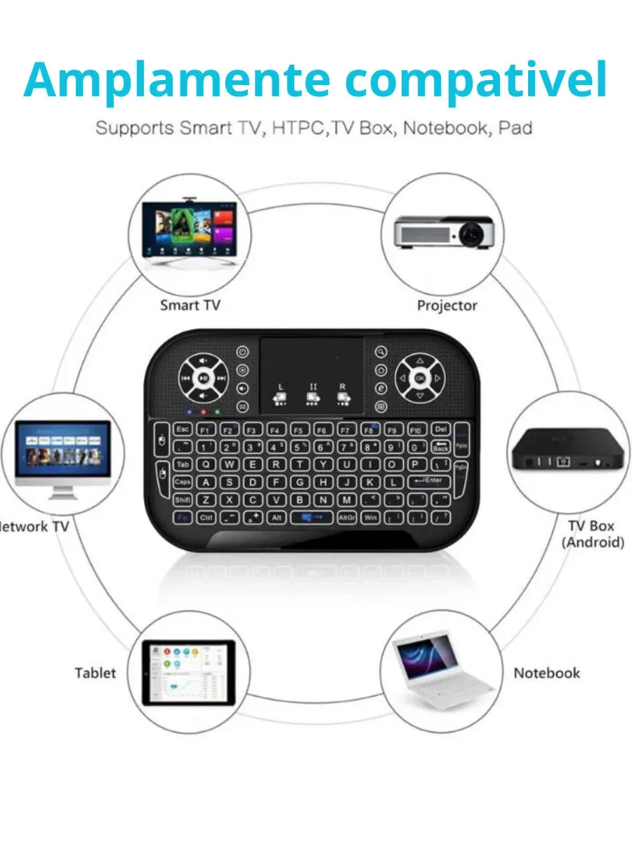 Mini Teclado Teclado Sem Fio Wireless Iluminado Luz Led RGB serve para SMART TV,