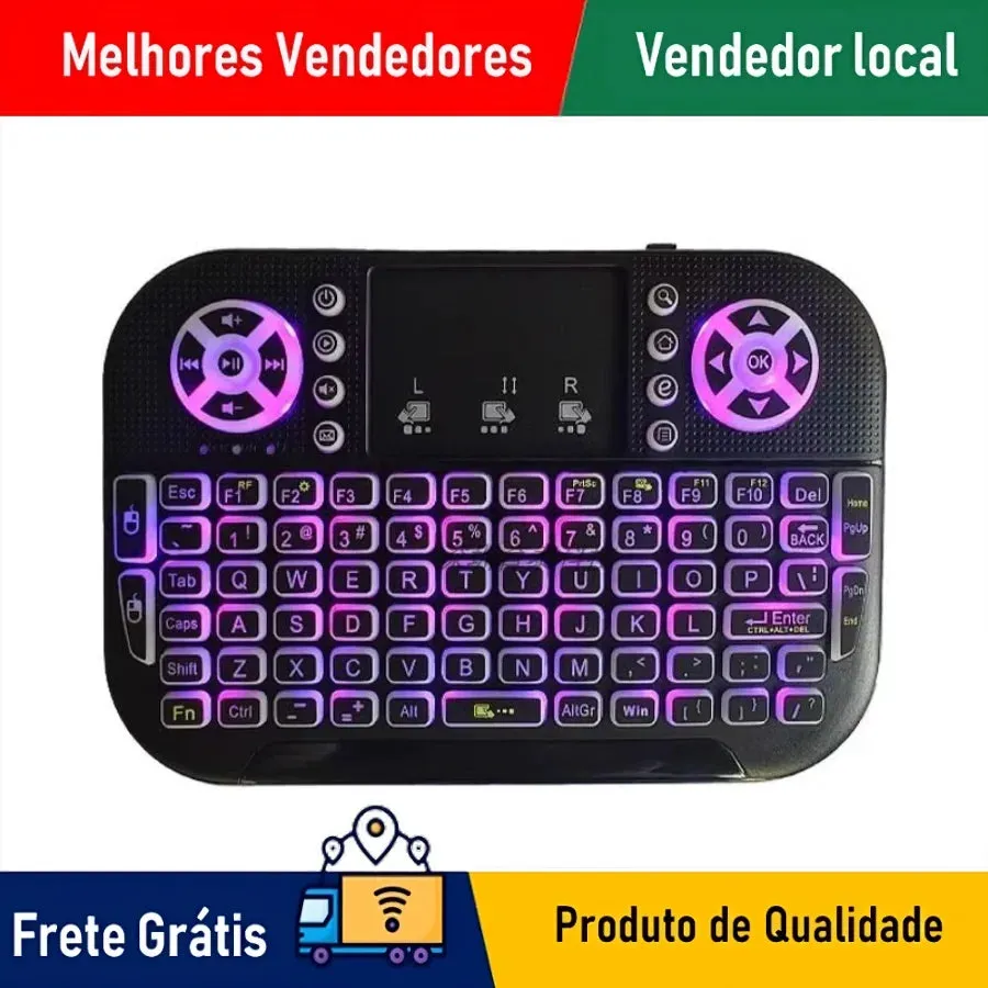 Mini Teclado Teclado Sem Fio Wireless Iluminado Luz Led RGB serve para SMART TV,