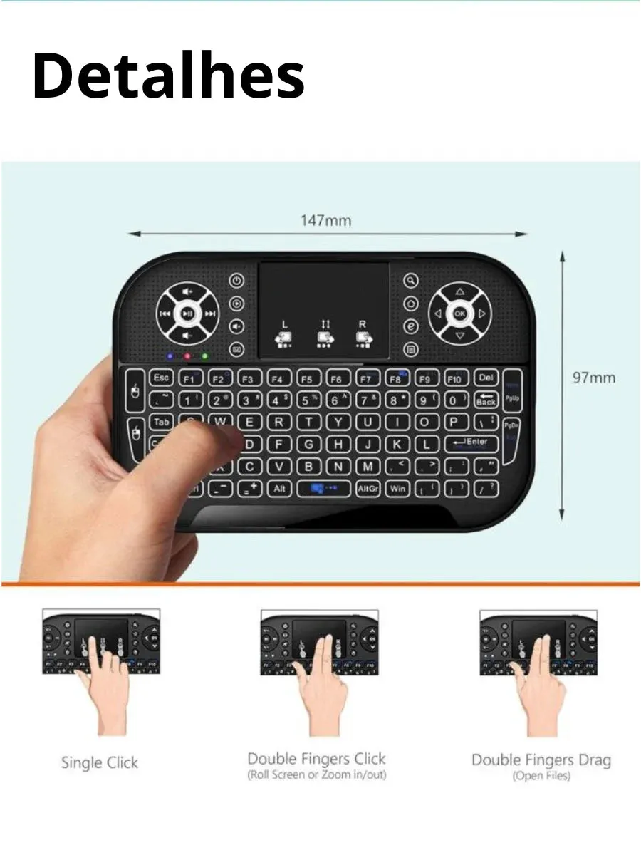 Mini Teclado Teclado Sem Fio Wireless Iluminado Luz Led RGB serve para SMART TV,