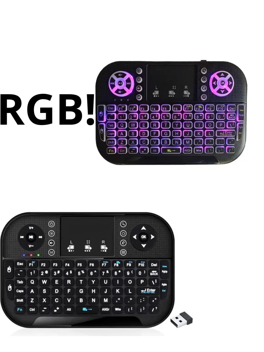 Mini Teclado Teclado Sem Fio Wireless Iluminado Luz Led RGB serve para SMART TV,