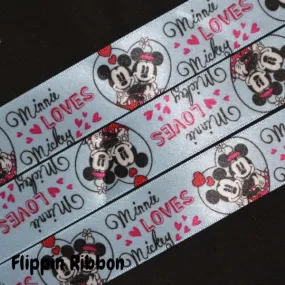 Minnie Loves Mickey Ribbon - 1 inch Printed Satin